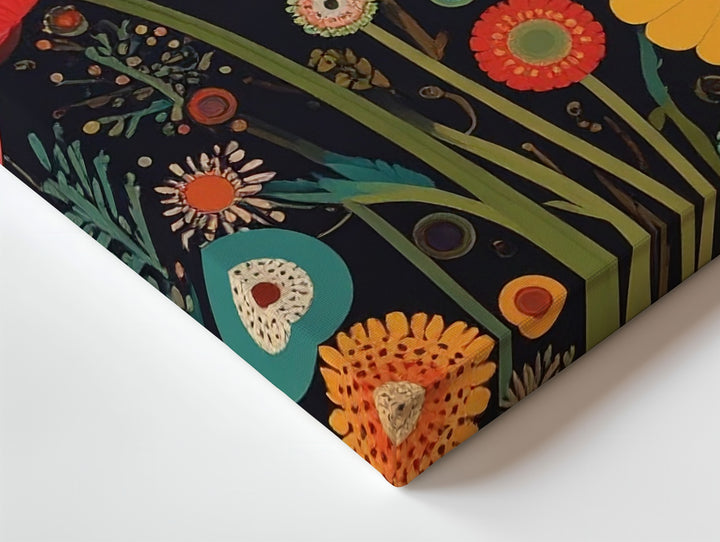 Retro Bloom Canvas – Vibrant Poppy Floral Wall Art with Dark Background - Gifitto