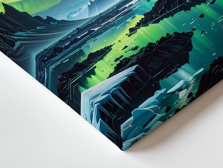 Frozen Alien Landscape Canvas – Icy Mountains and Vibrant Aurora - Gifitto