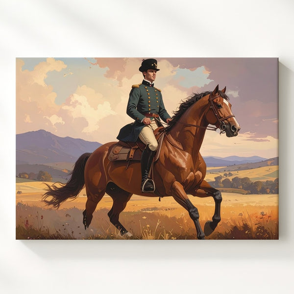 Classic Equestrian Portrait Canvas – Historic Rider in Romantic Landscape - Gifitto