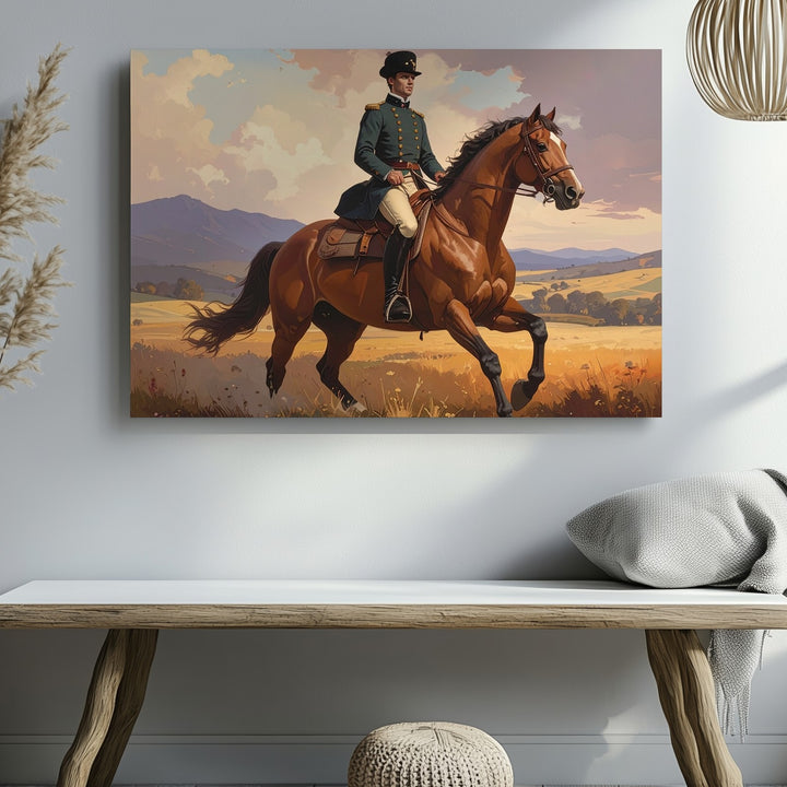 Classic Equestrian Portrait Canvas – Historic Rider in Romantic Landscape - Gifitto
