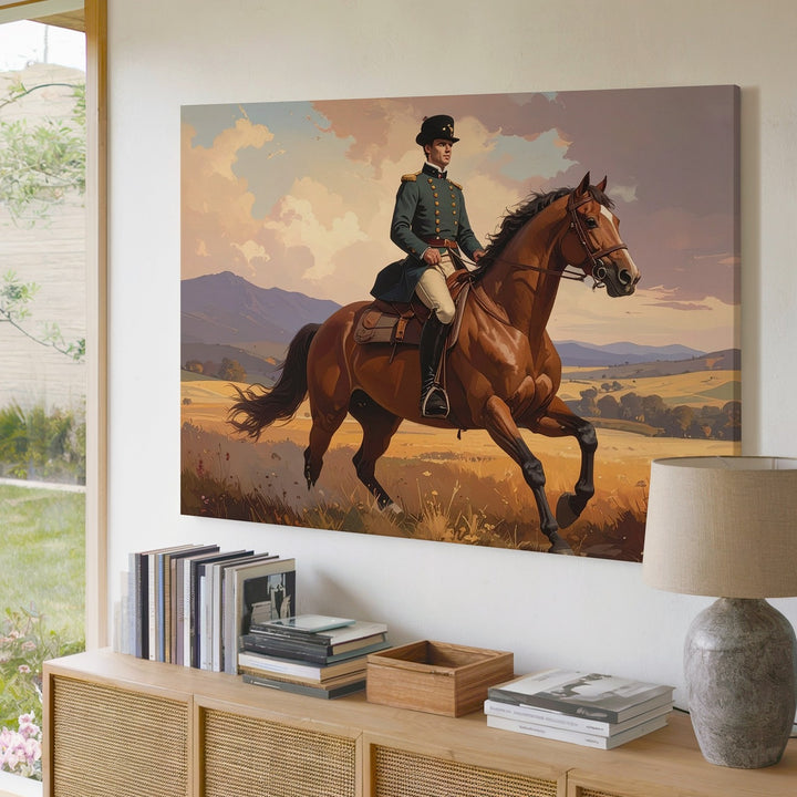 Classic Equestrian Portrait Canvas – Historic Rider in Romantic Landscape - Gifitto