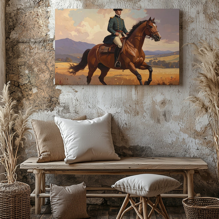 Classic Equestrian Portrait Canvas – Historic Rider in Romantic Landscape - Gifitto