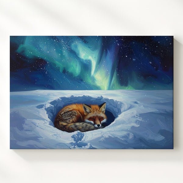 Aurora Dream Fox Canvas – Sleeping Animal Under Northern Lights - Gifitto