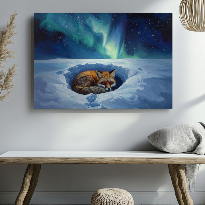 Aurora Dream Fox Canvas – Sleeping Animal Under Northern Lights - Gifitto