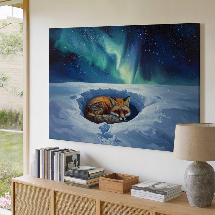 Aurora Dream Fox Canvas – Sleeping Animal Under Northern Lights - Gifitto