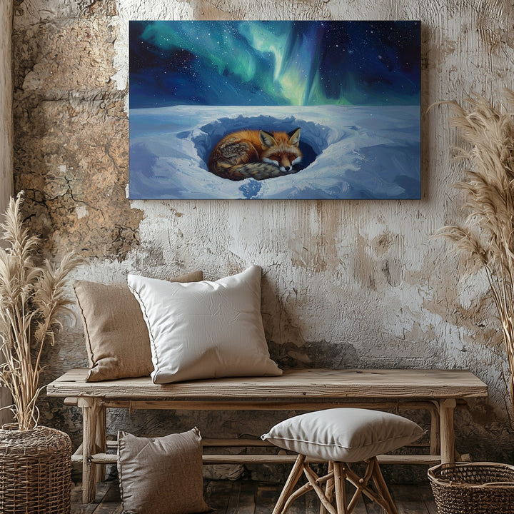 Aurora Dream Fox Canvas – Sleeping Animal Under Northern Lights - Gifitto