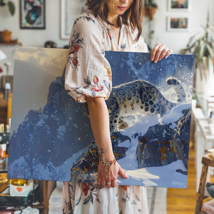 Leaping Snow Leopard Canvas – Wild Arctic Grace in Motion Wall Art - Gifitto