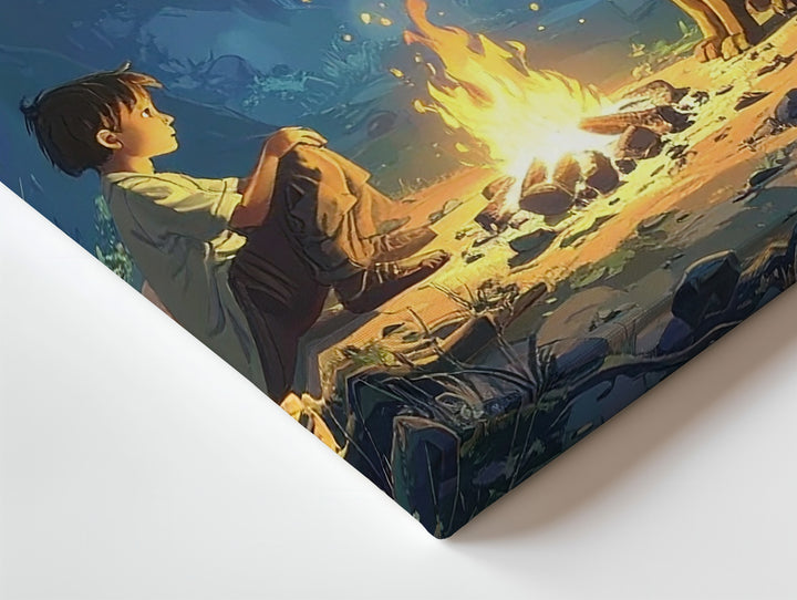 Enchanted Forest Companions Canvas – Fantasy Campfire Scene Wall Art - Gifitto