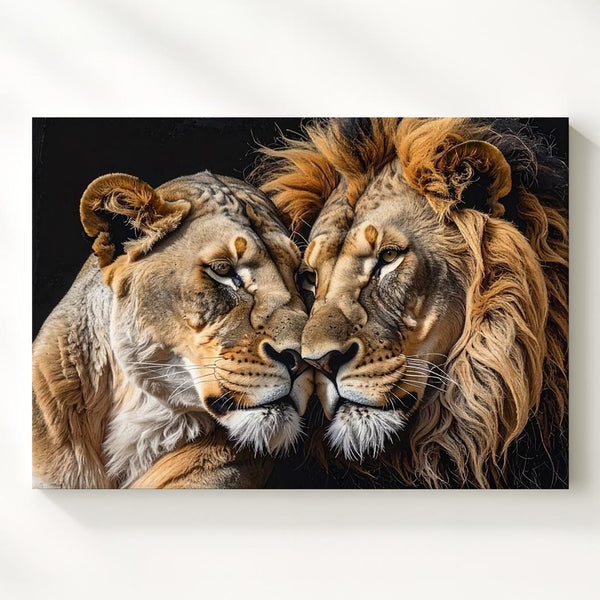 Lion Love Canvas – Intimate Wildlife Photography of Bonded Pair - Gifitto