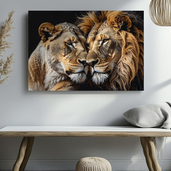 Lion Love Canvas – Intimate Wildlife Photography of Bonded Pair - Gifitto