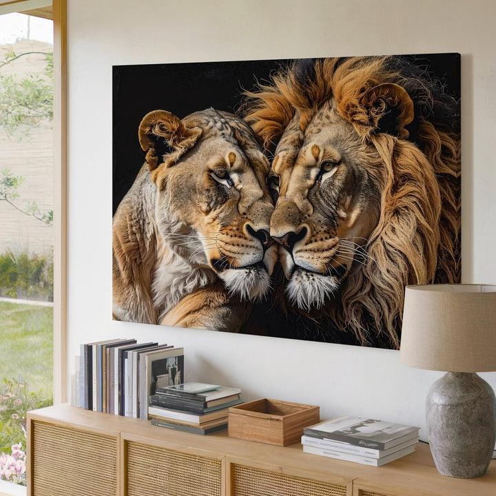 Lion Love Canvas – Intimate Wildlife Photography of Bonded Pair - Gifitto