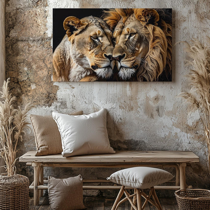 Lion Love Canvas – Intimate Wildlife Photography of Bonded Pair - Gifitto