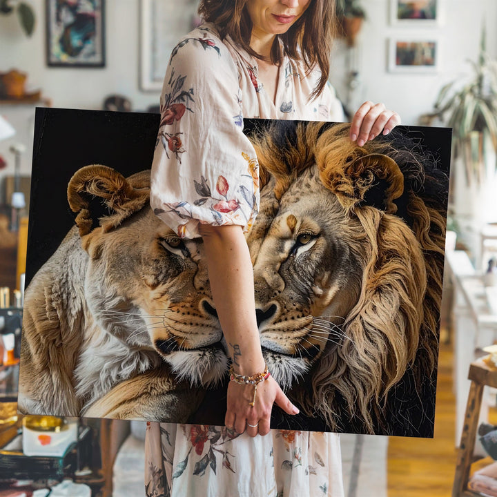 Lion Love Canvas – Intimate Wildlife Photography of Bonded Pair - Gifitto