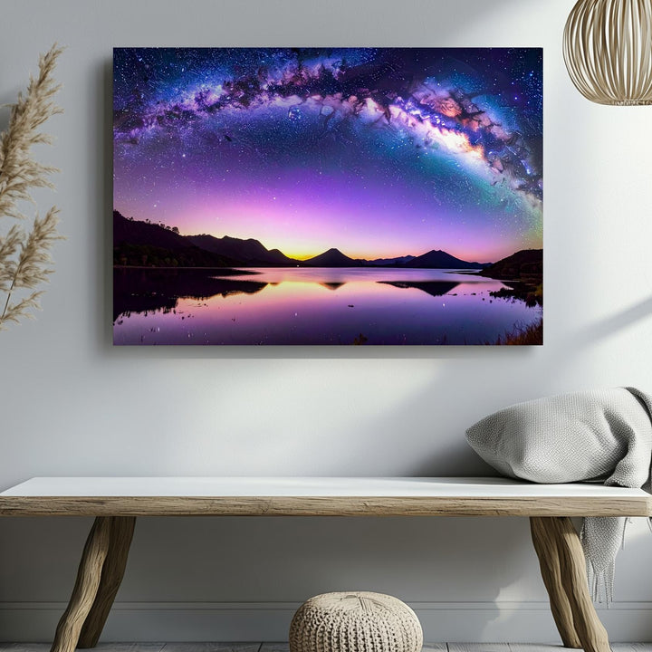 Twilight Reflection Canvas – Milky Way Over Mountain Lake Wall Art - Gifitto