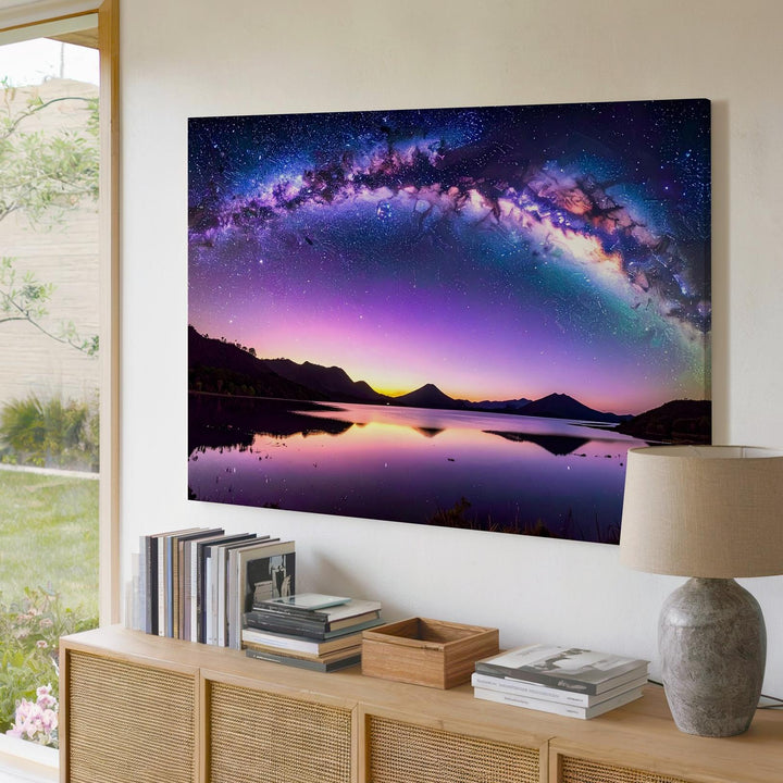 Twilight Reflection Canvas – Milky Way Over Mountain Lake Wall Art - Gifitto