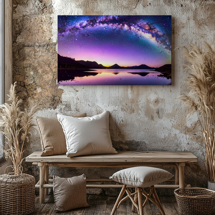 Twilight Reflection Canvas – Milky Way Over Mountain Lake Wall Art - Gifitto