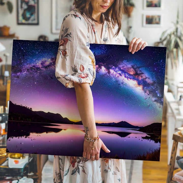 Twilight Reflection Canvas – Milky Way Over Mountain Lake Wall Art - Gifitto