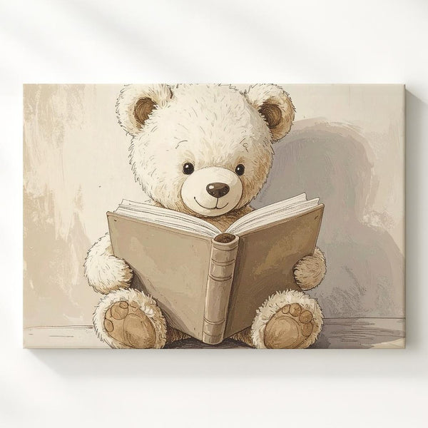Teddy Bear Reading Book Canvas – Cozy Nursery Wall Art - Gifitto