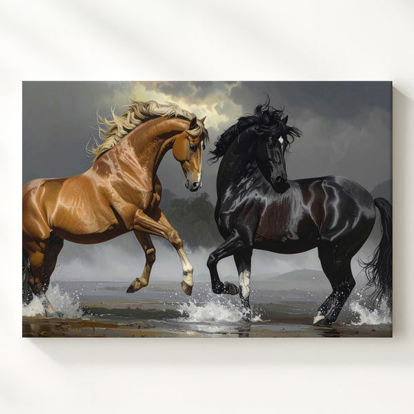 Stallions in Battle Canvas – Dramatic Equestrian Art of Power and Competition - Gifitto