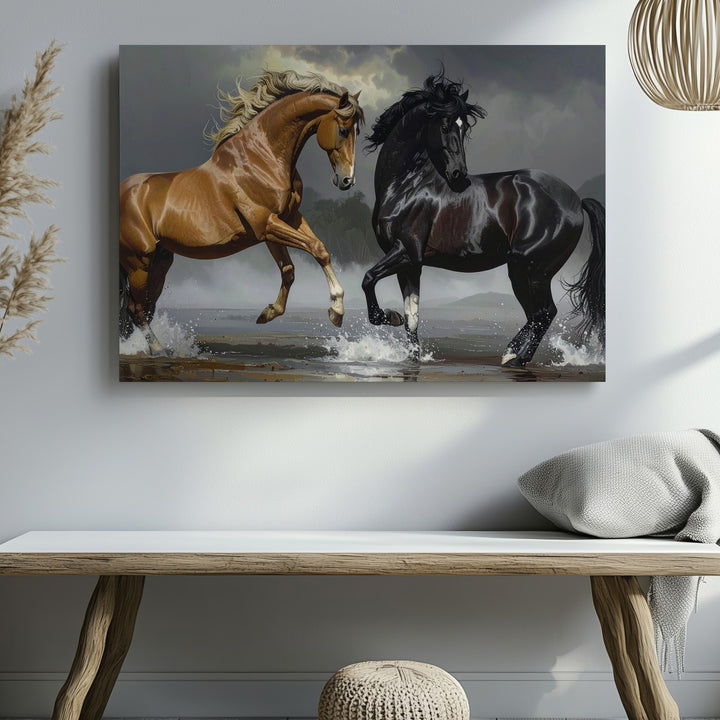 Stallions in Battle Canvas – Dramatic Equestrian Art of Power and Competition - Gifitto