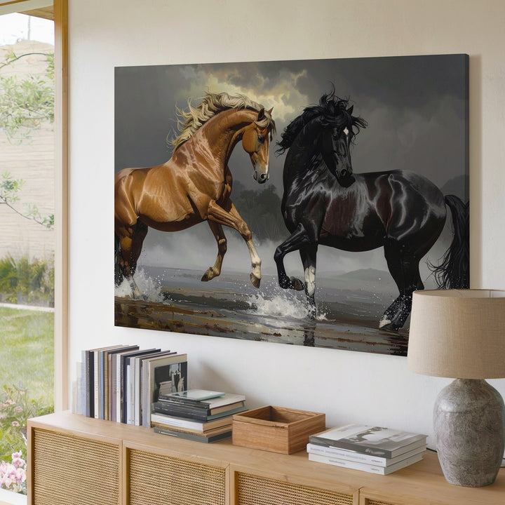 Stallions in Battle Canvas – Dramatic Equestrian Art of Power and Competition - Gifitto