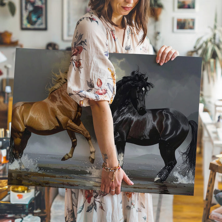 Stallions in Battle Canvas – Dramatic Equestrian Art of Power and Competition - Gifitto