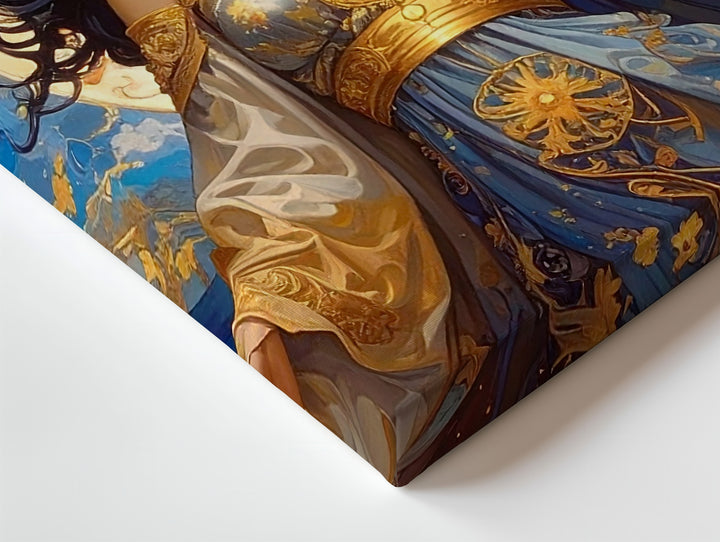 Celestial Goddess Canvas – Mystical Feminine Figure with Golden Moon Halo - Gifitto
