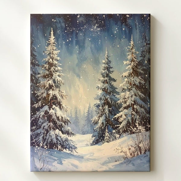 Silent Winter Forest Canvas – Tranquil Snowy Night Landscape Art