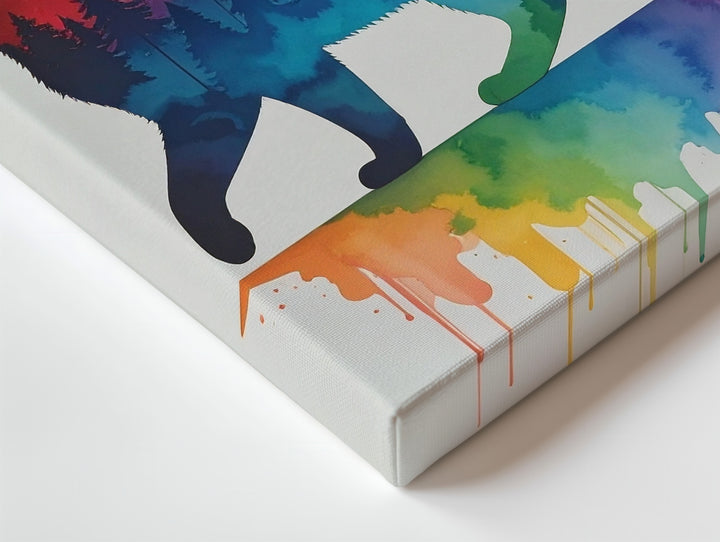 Rainbow Cat Silhouette Canvas – Watercolor Stride Feline Art - Gifitto