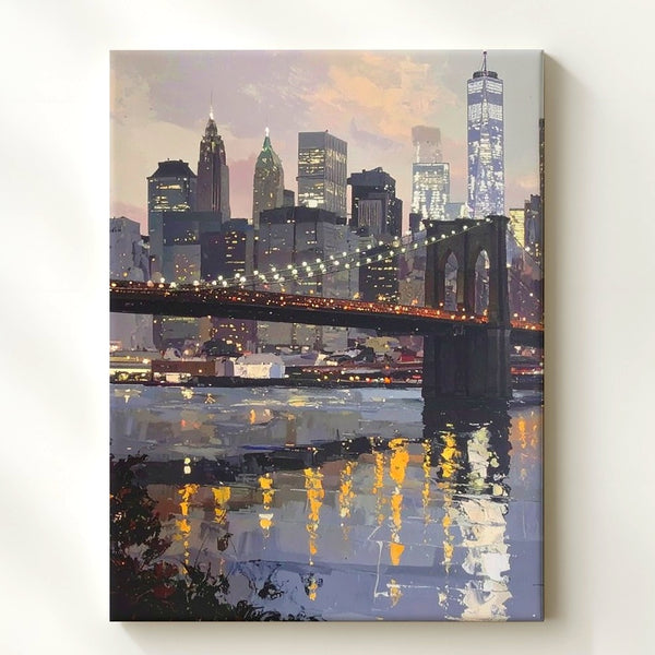 Brooklyn Bridge Canvas – Stylized New York City Skyline with River Reflection