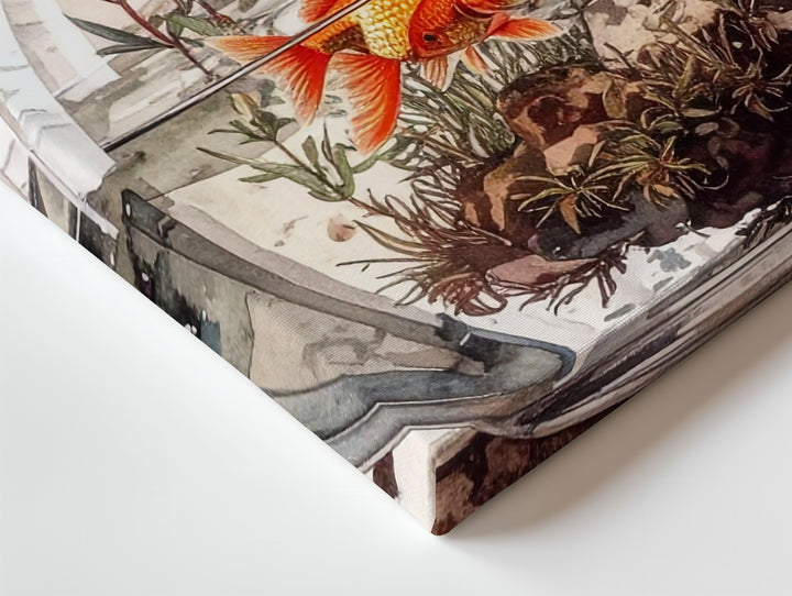 Goldfish in Glass Bowl Canvas – Watercolor Still-Life with Aquatic Charm - Gifitto