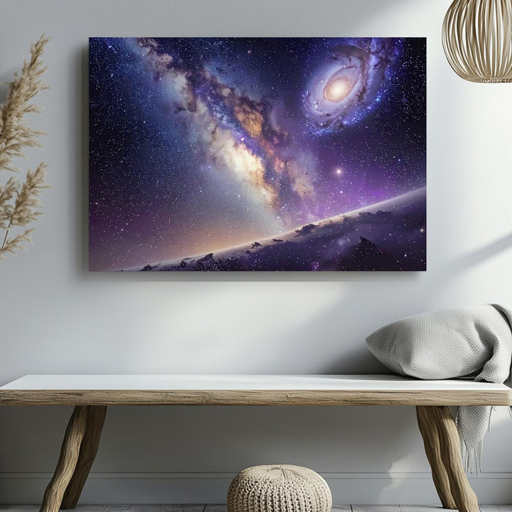Edge Glow Galaxy Canvas – Curved Spiral Rim in White and Purple Tones - Gifitto