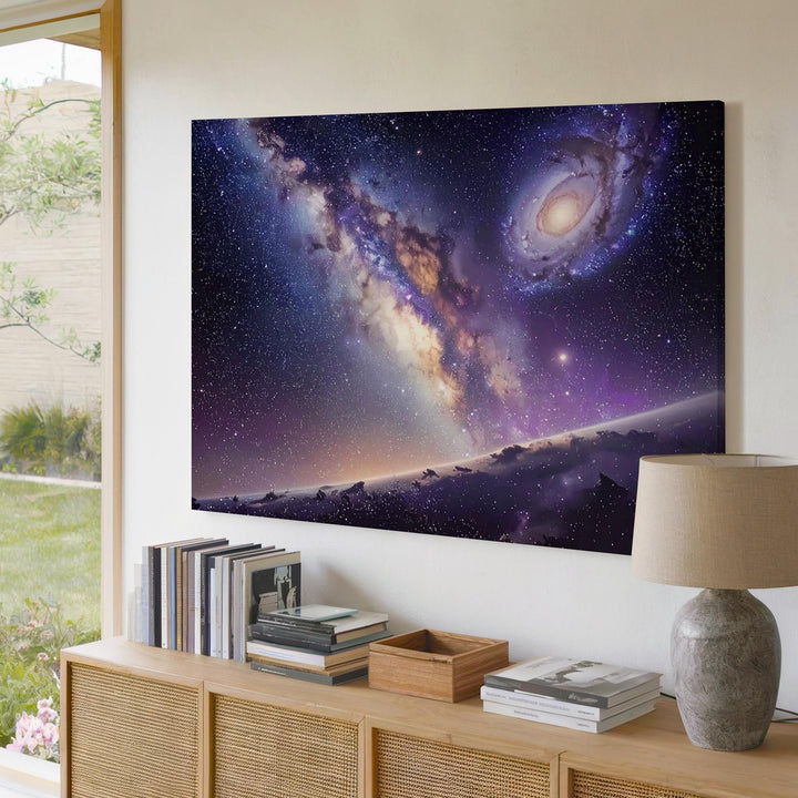 Edge Glow Galaxy Canvas – Curved Spiral Rim in White and Purple Tones - Gifitto