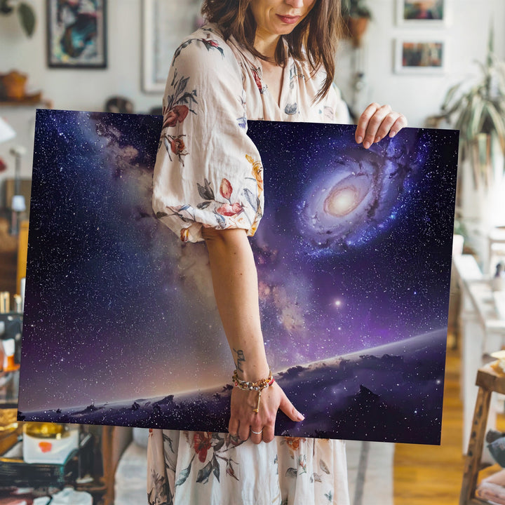 Edge Glow Galaxy Canvas – Curved Spiral Rim in White and Purple Tones - Gifitto