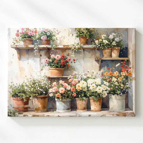 Rustic Flower Stand Canvas – Cozy Countryside Floral Art - Gifitto