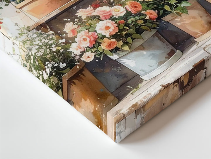 Rustic Flower Stand Canvas – Cozy Countryside Floral Art - Gifitto
