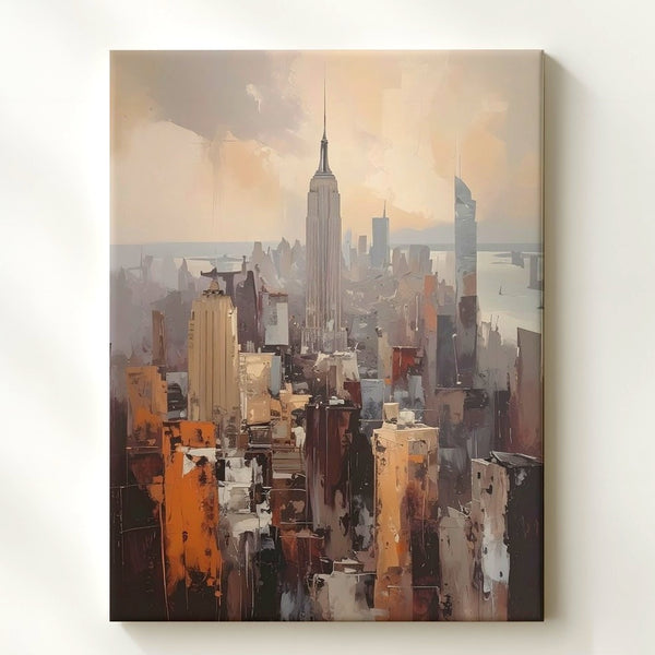 Impressionistic Manhattan Canvas – Aerial View of Empire State Building in Soft Morning Light