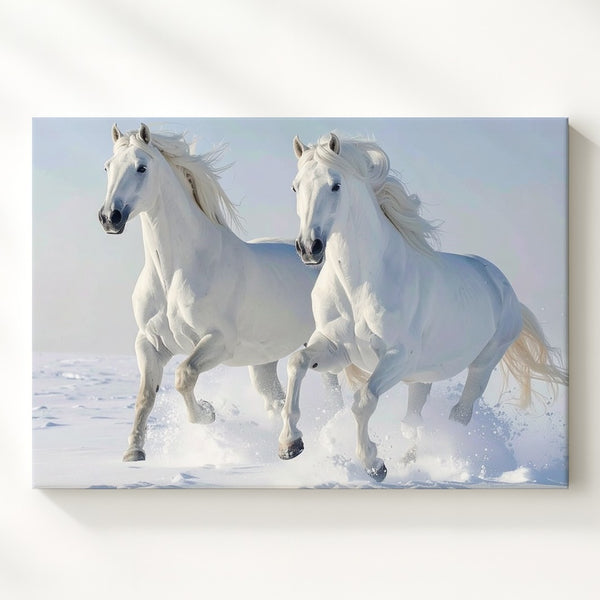 Winter Gallop Horses Canvas – Serene Snowy Landscape Art - Gifitto