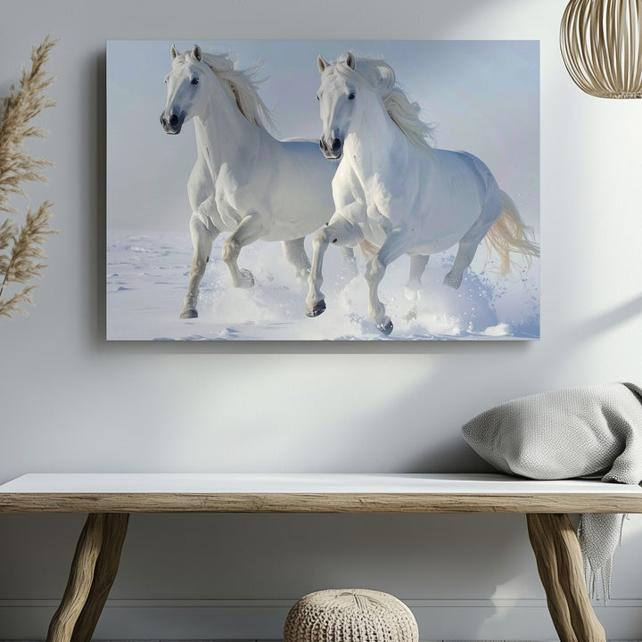 Winter Gallop Horses Canvas – Serene Snowy Landscape Art - Gifitto