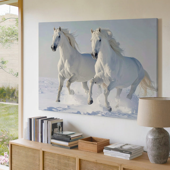 Winter Gallop Horses Canvas – Serene Snowy Landscape Art - Gifitto