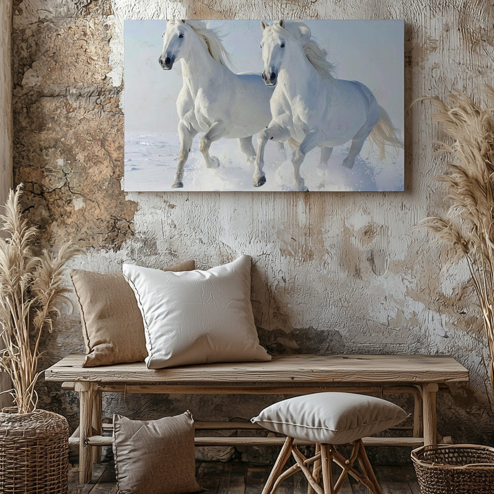 Winter Gallop Horses Canvas – Serene Snowy Landscape Art - Gifitto