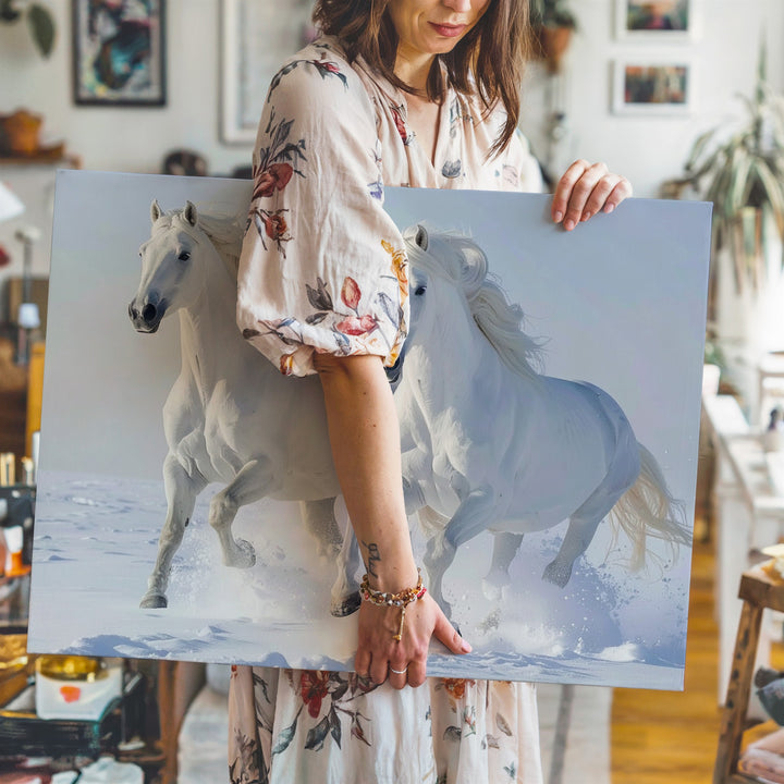 Winter Gallop Horses Canvas – Serene Snowy Landscape Art - Gifitto