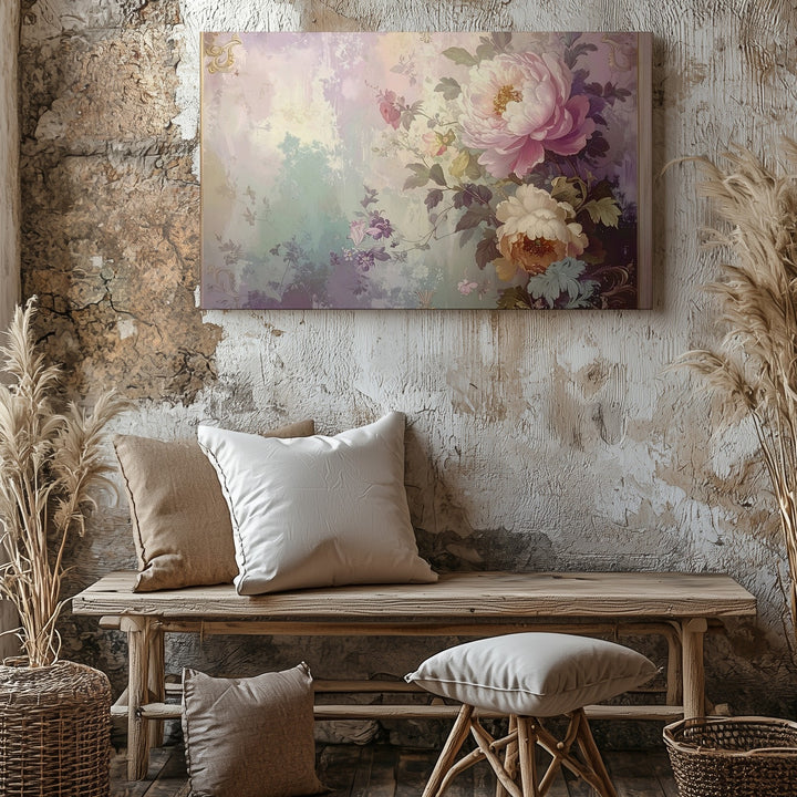 Vintage Floral Pastel Canvas – Soft Watercolor Damask Art - Gifitto