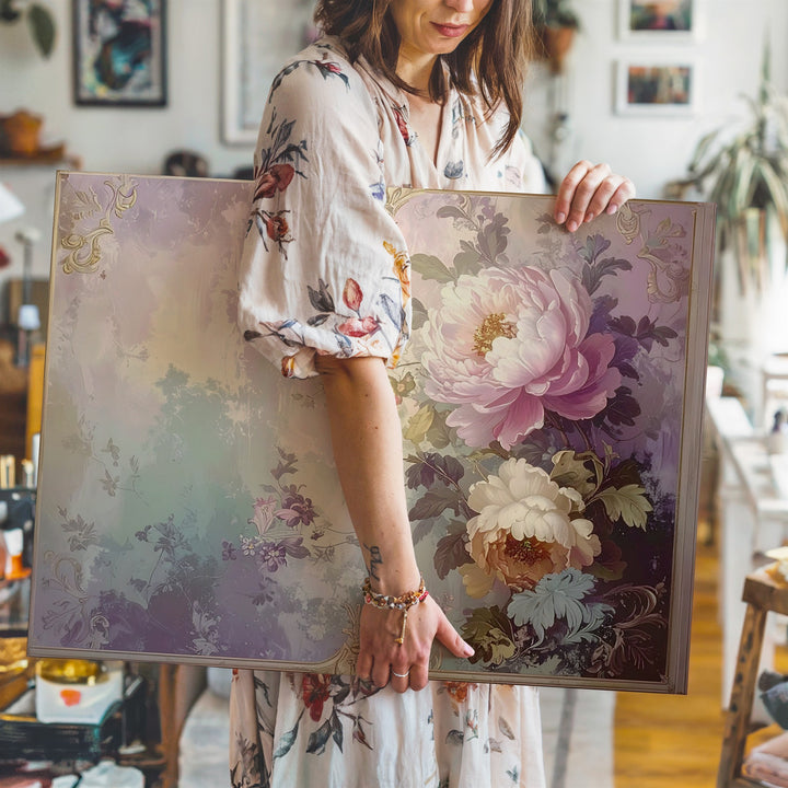 Vintage Floral Pastel Canvas – Soft Watercolor Damask Art - Gifitto