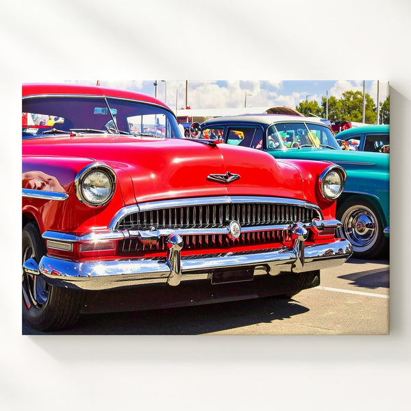 Cherry Red Classic Car Canvas – Vibrant 1950s American Auto Art - Gifitto