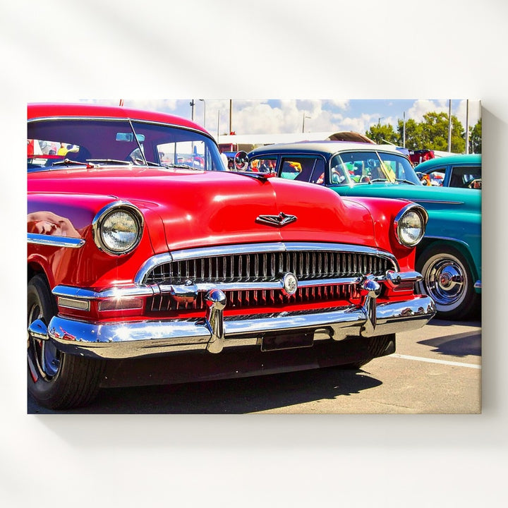 Cherry Red Classic Car Canvas – Vibrant 1950s American Auto Art - Gifitto