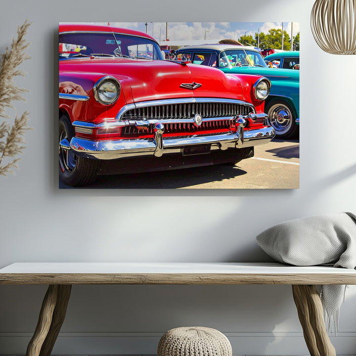 Cherry Red Classic Car Canvas – Vibrant 1950s American Auto Art - Gifitto