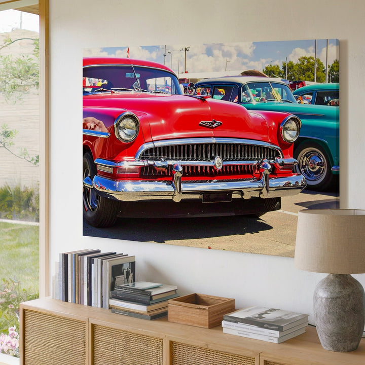 Cherry Red Classic Car Canvas – Vibrant 1950s American Auto Art - Gifitto