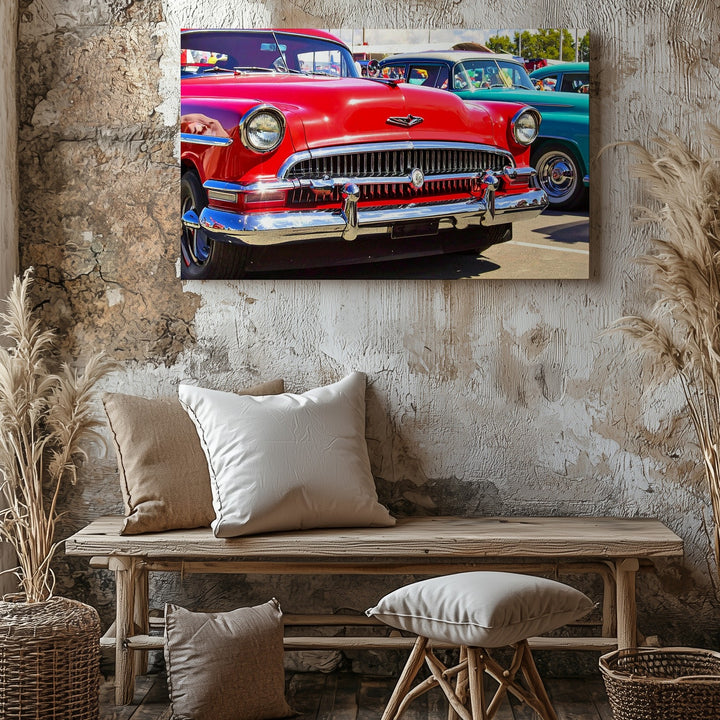 Cherry Red Classic Car Canvas – Vibrant 1950s American Auto Art - Gifitto