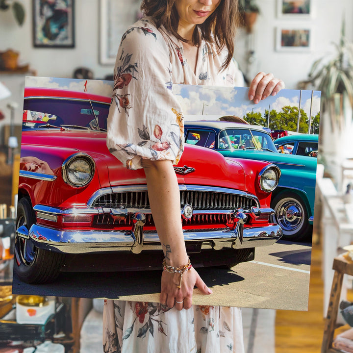 Cherry Red Classic Car Canvas – Vibrant 1950s American Auto Art - Gifitto
